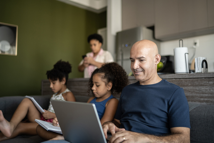 Family at home - parents working and sisters studying