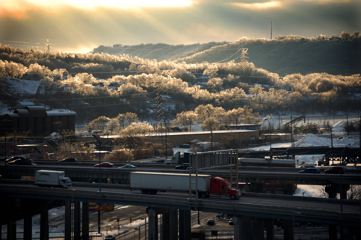 Sunset in valley after ice storm