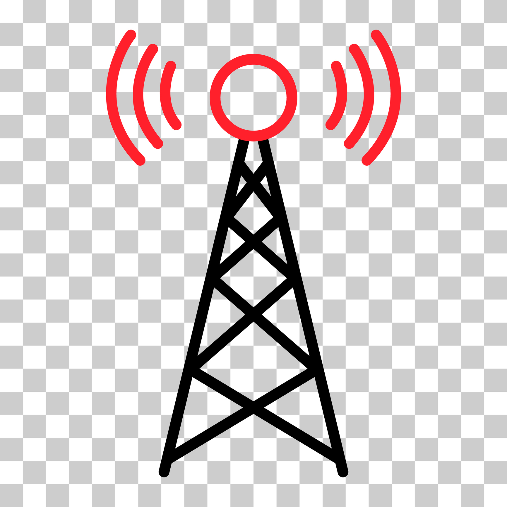 Signal tower icon, wireless technology network sign, antenna wave radio vector illustration