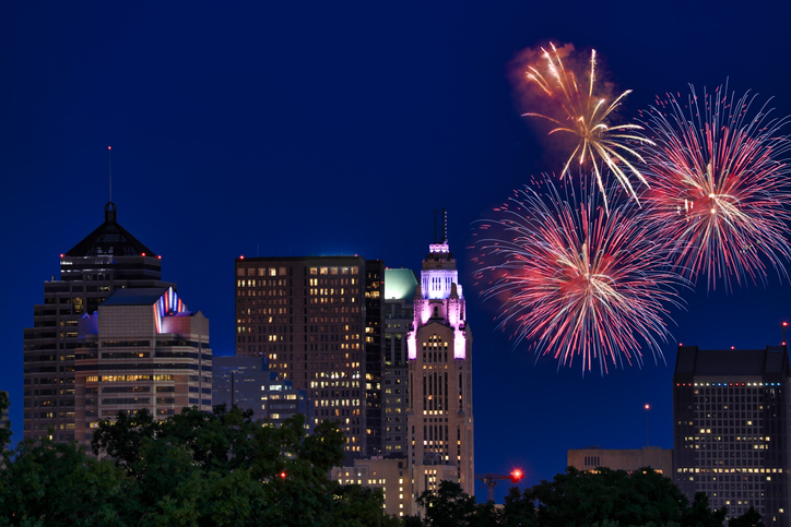 Fireworks over the city of Columbus, Ohio
