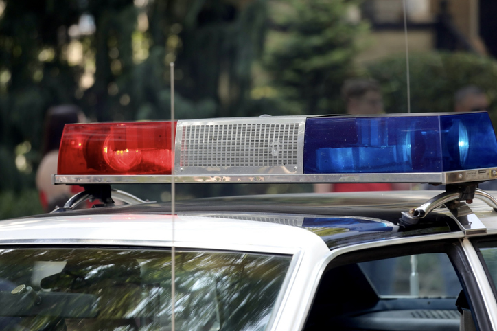 Close-up view of a police cars overhead siren and light bar