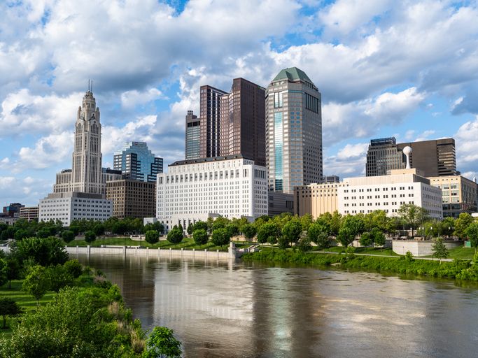 Columbus, Ohio downtown skyline with Scioto River