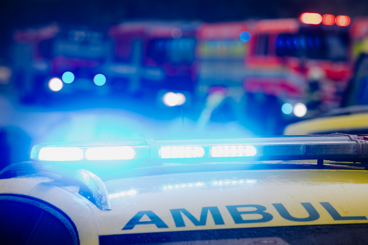 Flasher on roof of ambulance car of emergency medical service