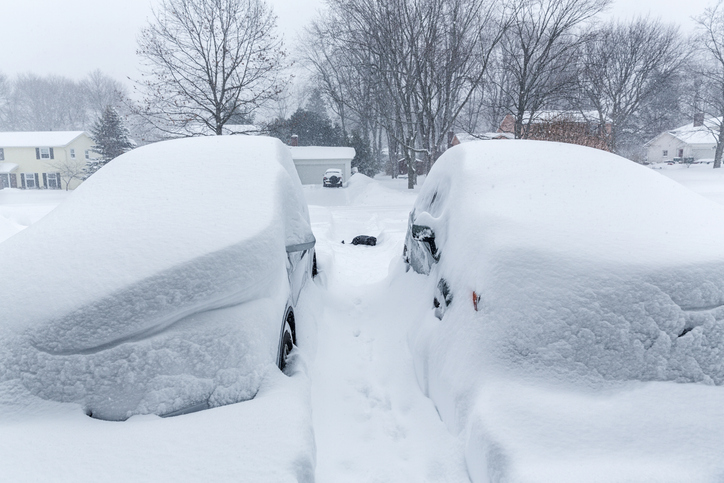 Two Cars Buried Under Mounds of Deep Blizzard Storm Snow