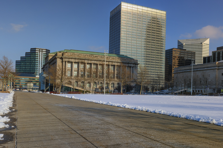 Winter in downtown Cleveland, Ohio, USA