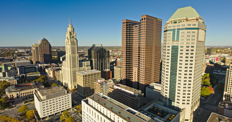 Aerial Still of Downtown Columbus on Clear Day