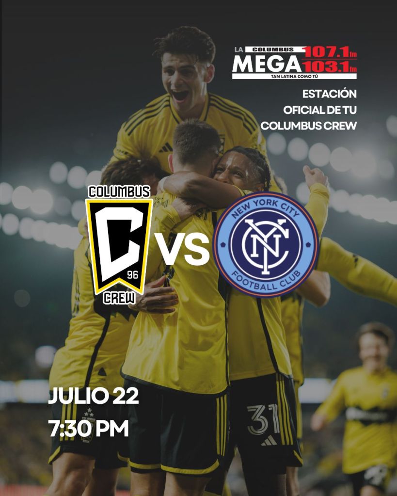 A group of soccer players in yellow uniforms celebrating after a game, with the New York City Football Club logo visible.
