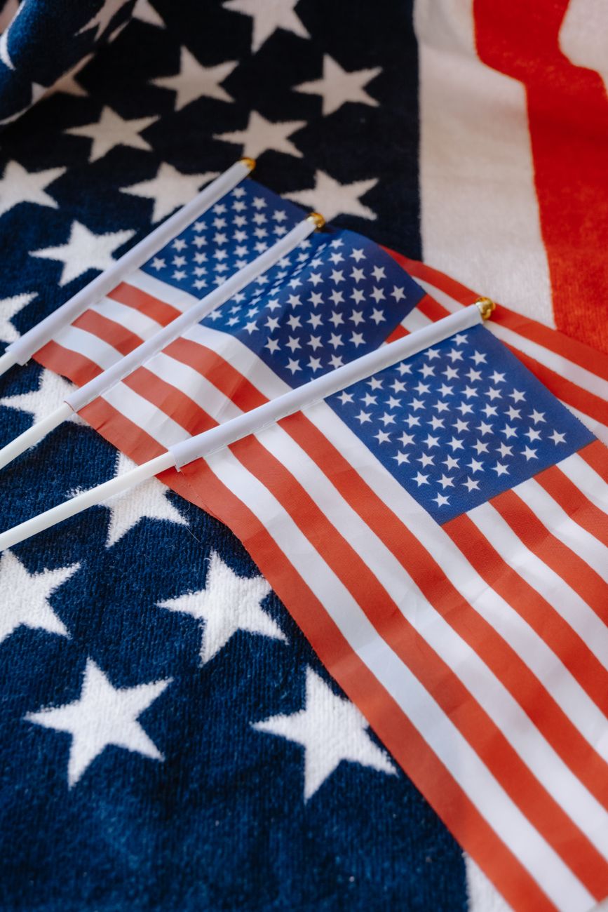 close up of american flags